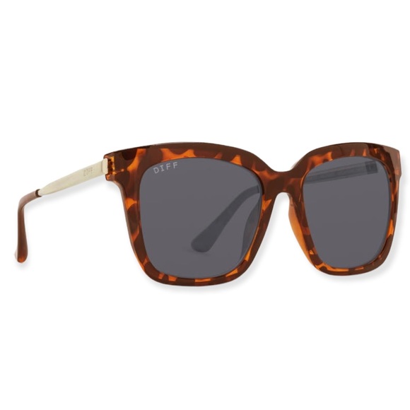 DIFF Hailey Sunglasses Tortoise Gold Frame Grey Lenses Oversized Square Sunnies - Picture 3 of 10